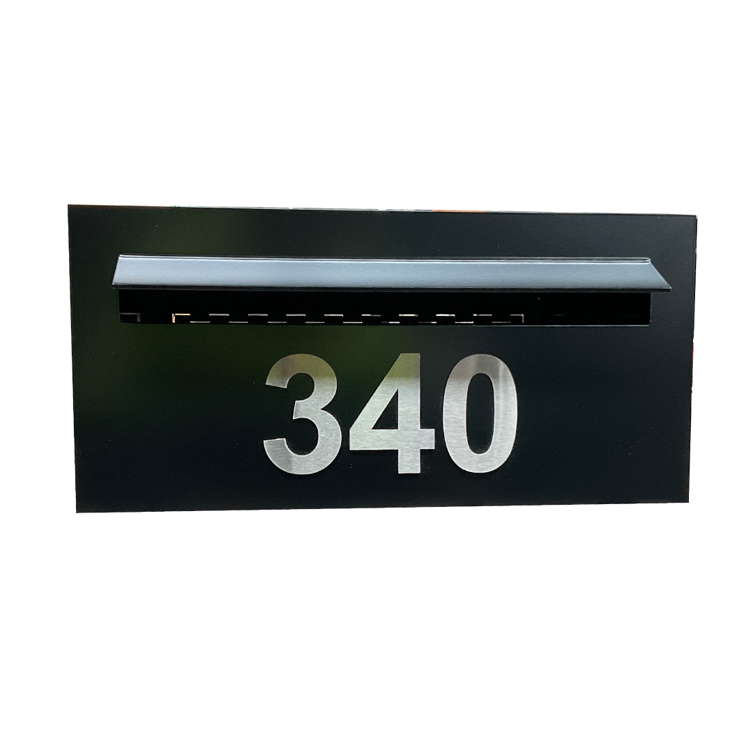 superior built in letterbox satin black stainless steel nubmers 340