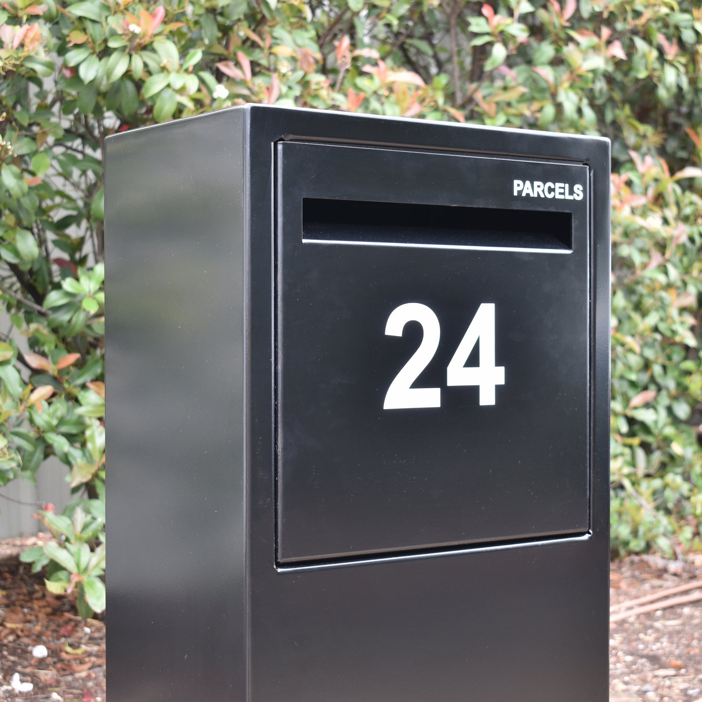 parcel letterbox satin black white vinyl number 24