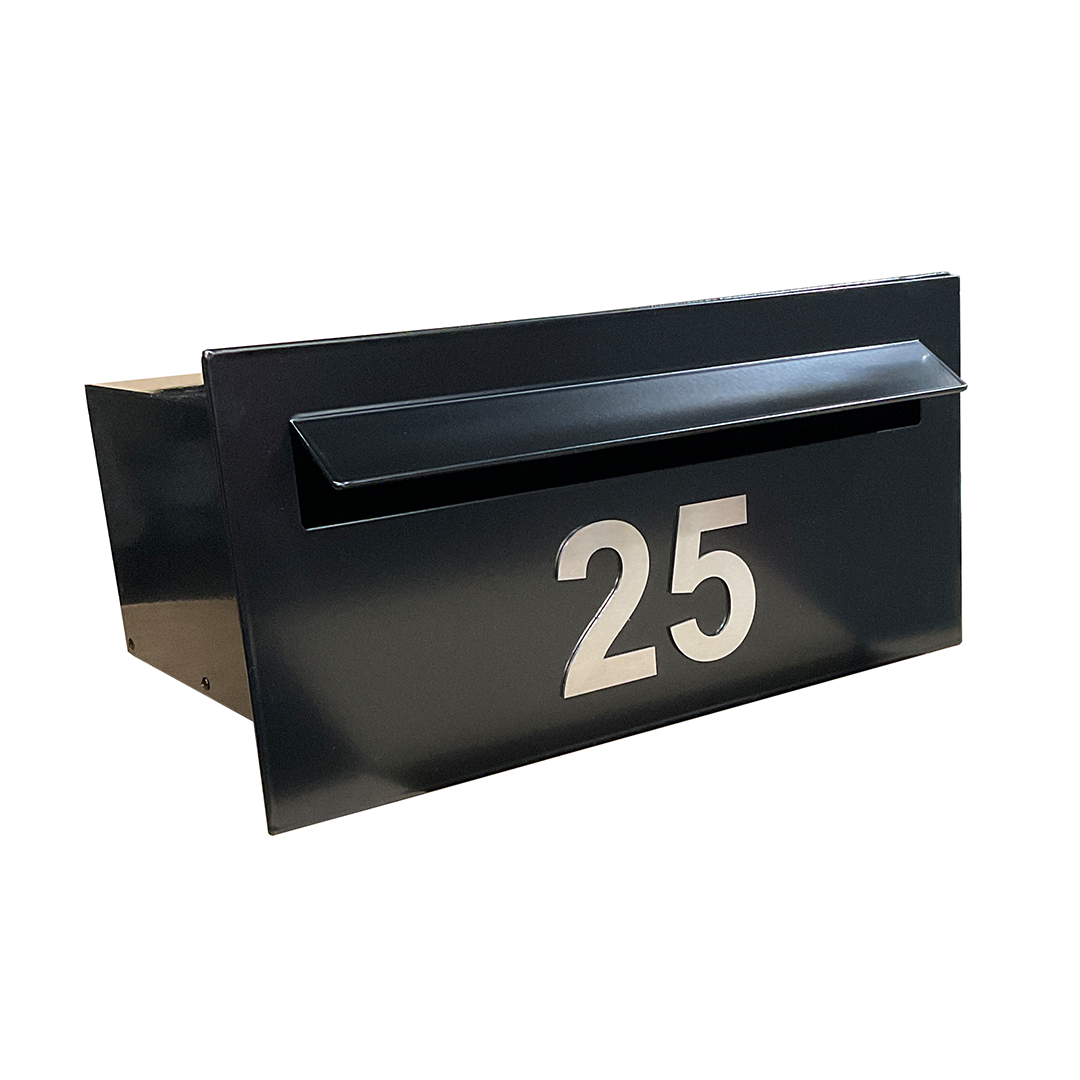 superior built in letterbox satin black stainless steel nubmers 25