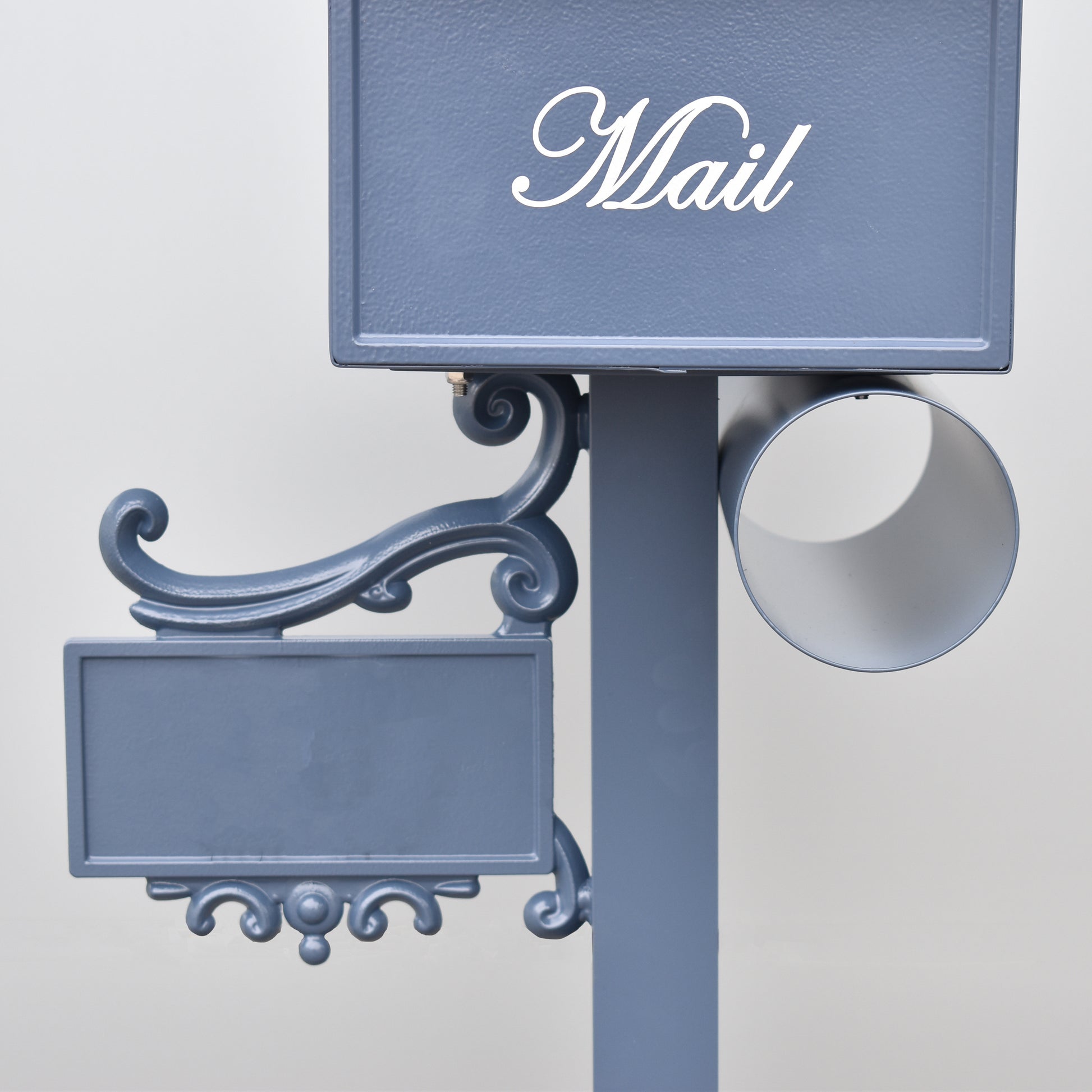 grange top mount freestanding letterbox deep ocean with silver bolt on numbers