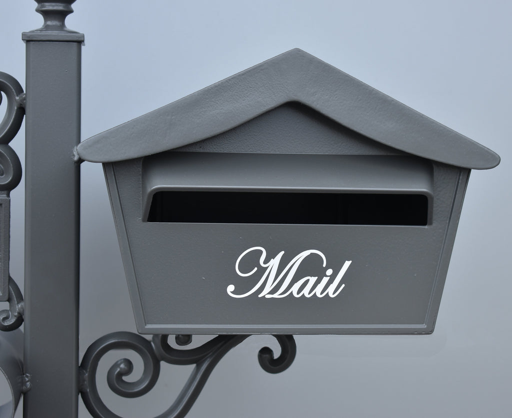 kooyonga side mounted freestanding post letterbox woodland grey no numbers