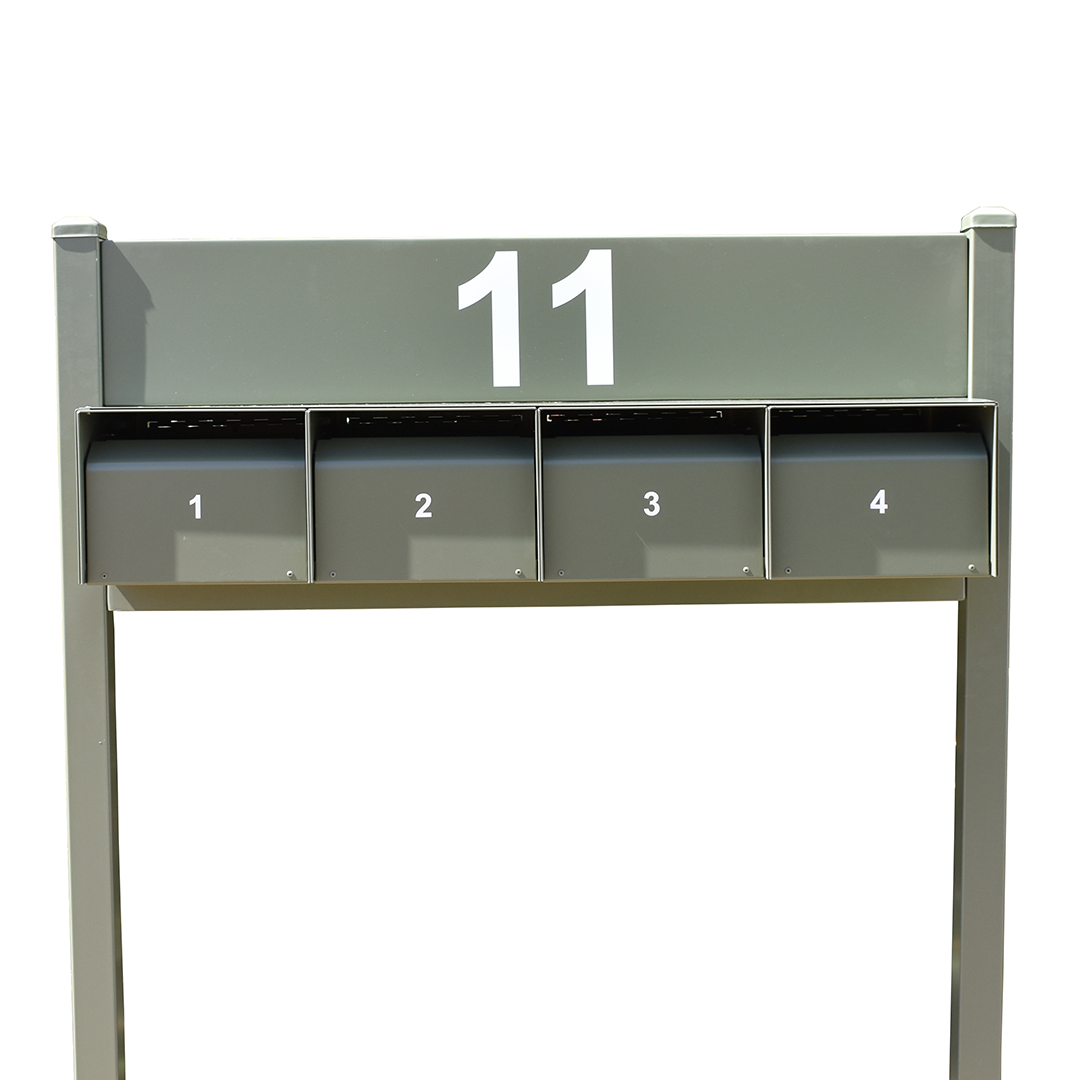 multibank letterboxes with address signage plate